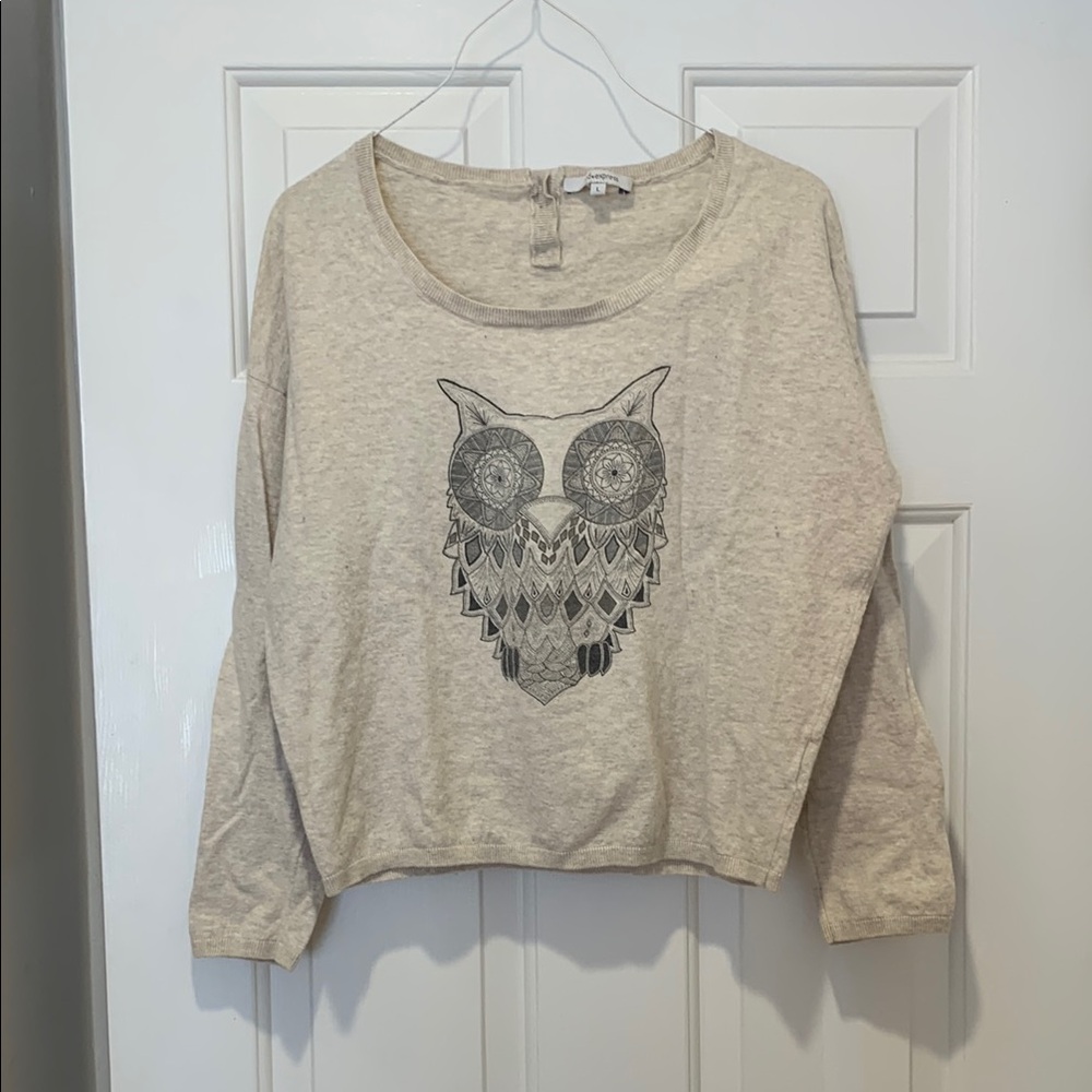 Owl Print Beige Sweater